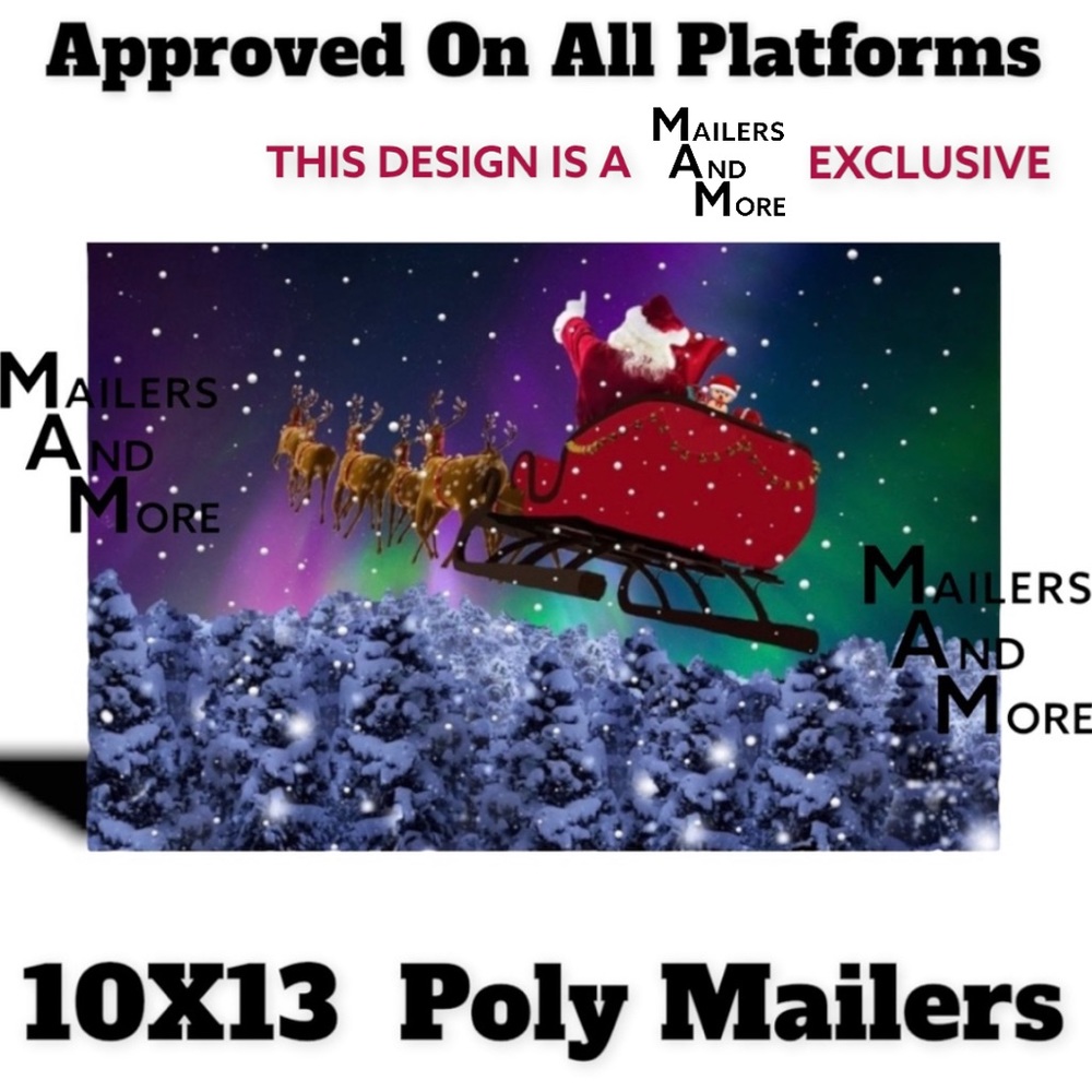 50 10X13  Poly Mailers Santa Aurora Borealis Christmas Envelopes PRICE IS FIRM - Picture 4 of 5